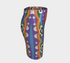 Form-fitting bodycon mini skirt with a mid-rise elastic waistband, falling to mid-thigh in smooth stretch fabric. It features a bold groovy mod floral print: oversized orange flowers with white inner petals and golden yellow centers, black flower accents, and white four-point sparkles, all set on a deep purple background. Rainbow borders in blue, green, orange, and yellow run down each side. The all-over design is a flat dye-sublimated print, available in a smooth knit or glitter knit finish.
