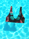 Scoop-neck bikini top with wide straps and a gothic butterfly wing design in deep jewel tones—teal, burgundy, and violet—set against black. Sports-bra style silhouette with bold symmetrical wing details across the chest. Floating above a turquoise pool, this swim top serves dreamy alt-girl energy for pool witches, celestial babes, and butterfly goths alike.