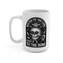 Gothic Rotten to the Core Skull Mug, 15oz Ceramic Pastel Goth Skeleton Coffee Cup with a macabre-cute skull design, perfect for gothic kitchenware enthusiasts and unique gift seekers.