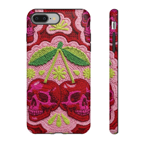 Faux Crochet Cherry Skull Phone Case | Pastel Goth Macabre Matte Cover