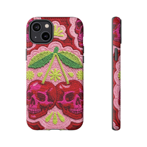 Faux Crochet Cherry Skull Phone Case | Pastel Goth Macabre Matte Cover
