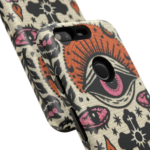 Gothic Faux Crochet Phone Case - Whimsigoth Evil Eye Skull Cover