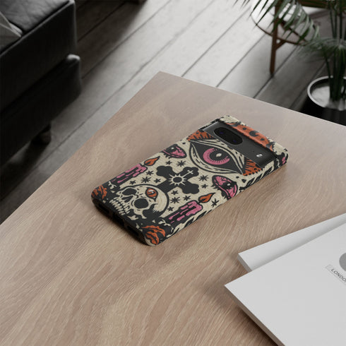 Gothic Faux Crochet Phone Case - Whimsigoth Evil Eye Skull Cover