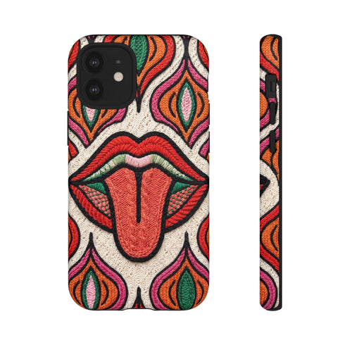 Retro Pop Art Mouth Faux Crochet Phone Case