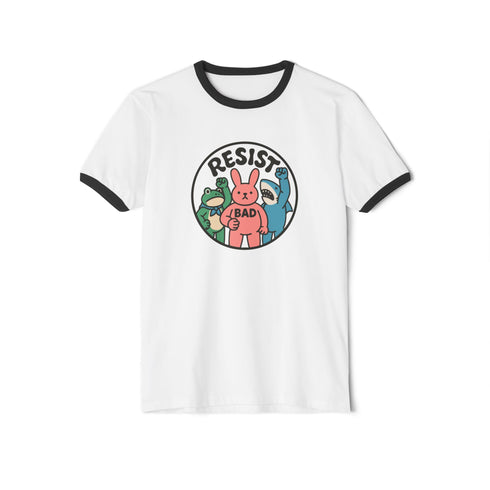 Frog Resist Graphic Ringer Tee, Unisex Activist Shirt with Cute Protest Animals
