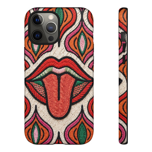 Retro Pop Art Mouth Faux Crochet Phone Case
