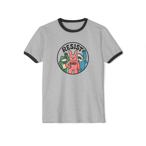 Frog Resist Graphic Ringer Tee, Unisex Activist Shirt with Cute Protest Animals