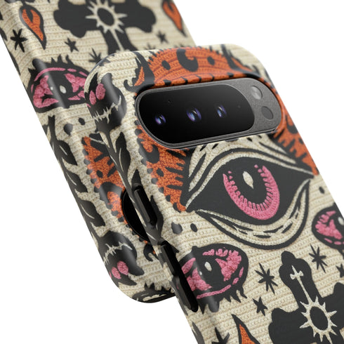 Gothic Faux Crochet Phone Case - Whimsigoth Evil Eye Skull Cover