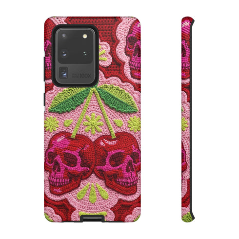 Faux Crochet Cherry Skull Phone Case | Pastel Goth Macabre Matte Cover