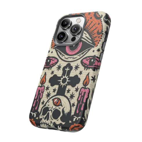 Gothic Faux Crochet Phone Case - Whimsigoth Evil Eye Skull Cover