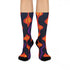 Black crew socks featuring a fiery red, orange, and purple lava-lamp-inspired wave pattern.