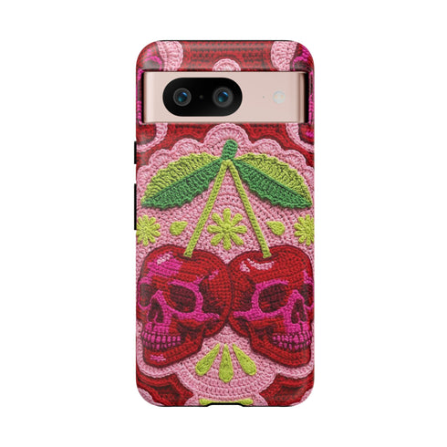 Faux Crochet Cherry Skull Phone Case | Pastel Goth Macabre Matte Cover