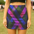 Glitch grunge tartan plaid mini skirt with a high-waisted bodycon fit, featuring bold neon glitch pattern in purple, green, blue, yellow, and black. Cyberpunk inspired digital plaid design with mid-thigh length. Made from stretch polyester spandex knit with optional glitter finish or UV-reactive blacklight fabric. Vibrant, fade-resistant print ideal for alt fashion, punk, goth, rave, and festival outfits.