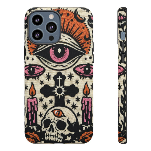 Gothic Faux Crochet Phone Case - Whimsigoth Evil Eye Skull Cover