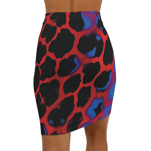 Electric Camo Fitted Mini Skirt in Red