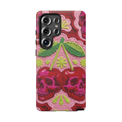 Faux Crochet Cherry Skull Phone Case | Pastel Goth Macabre Matte Cover