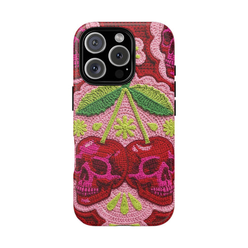 Faux Crochet Cherry Skull Phone Case | Pastel Goth Macabre Matte Cover