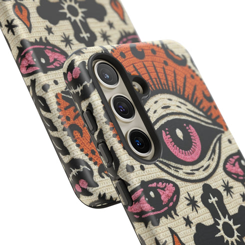 Gothic Faux Crochet Phone Case - Whimsigoth Evil Eye Skull Cover