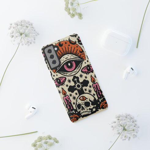 Gothic Faux Crochet Phone Case - Whimsigoth Evil Eye Skull Cover