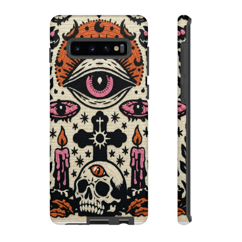 Gothic Faux Crochet Phone Case - Whimsigoth Evil Eye Skull Cover