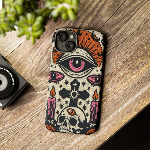Gothic Faux Crochet Phone Case - Whimsigoth Evil Eye Skull Cover