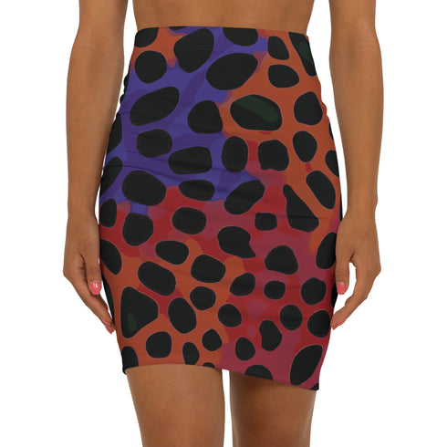 Lava Leopard Fitted Mini Skirt in Red
