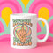 White ceramic 11oz coffee mug with a bold retro design that says “Witch, Please” above a drippy melting hand giving the middle finger.