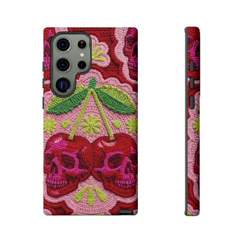 Faux Crochet Cherry Skull Phone Case | Pastel Goth Macabre Matte Cover