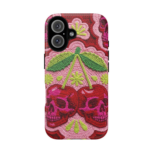 Faux Crochet Cherry Skull Phone Case | Pastel Goth Macabre Matte Cover