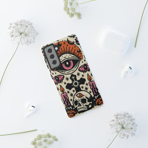 Gothic Faux Crochet Phone Case - Whimsigoth Evil Eye Skull Cover