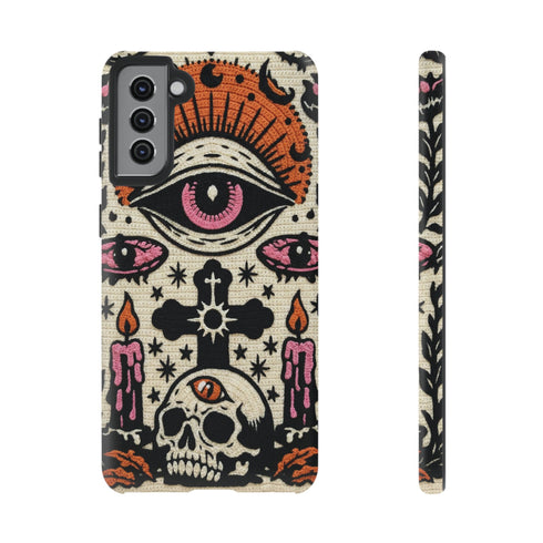 Gothic Faux Crochet Phone Case - Whimsigoth Evil Eye Skull Cover