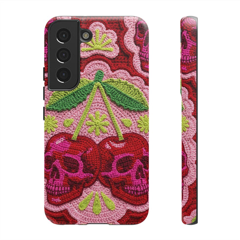 Faux Crochet Cherry Skull Phone Case | Pastel Goth Macabre Matte Cover