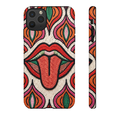 Retro Pop Art Mouth Faux Crochet Phone Case