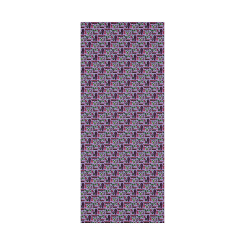 Vibrant purple wrapping paper with gothic-inspired design for 50th birthdays. Features colorful skulls wearing party hats, coffins, 'RIP 40s' tombstones, and 'Youth Dies Here' text. Perfect for edgy, humorous gifts to 50-year-olds.