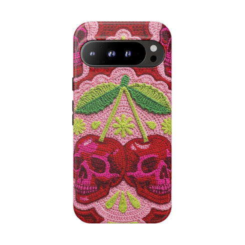 Faux Crochet Cherry Skull Phone Case | Pastel Goth Macabre Matte Cover