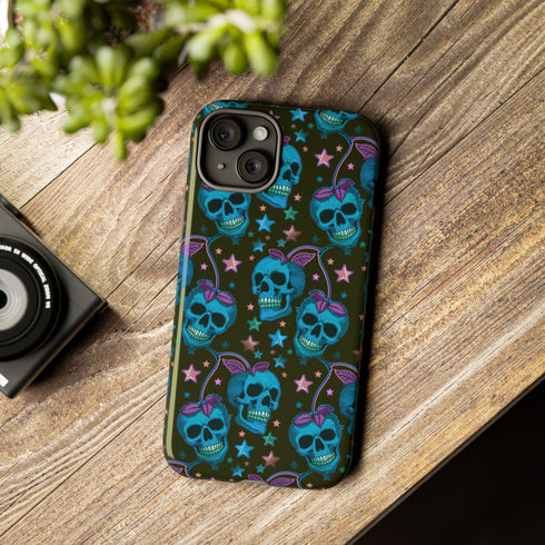 Skull Cherry Phone Case in Blue