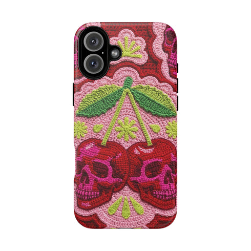 Faux Crochet Cherry Skull Phone Case | Pastel Goth Macabre Matte Cover
