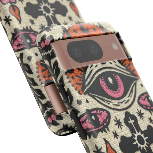 Gothic Faux Crochet Phone Case - Whimsigoth Evil Eye Skull Cover