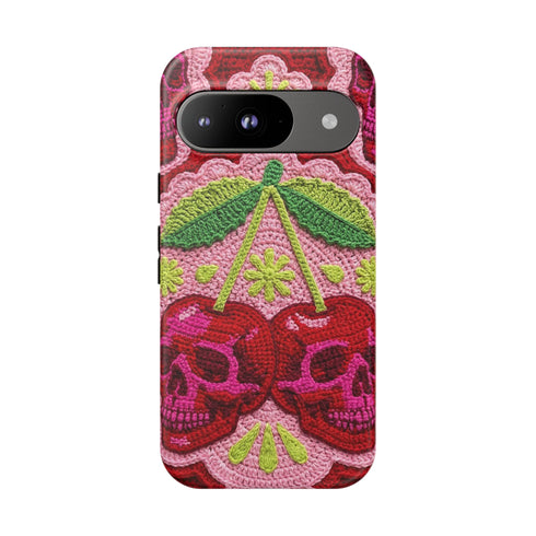 Faux Crochet Cherry Skull Phone Case | Pastel Goth Macabre Matte Cover