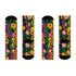 Colorful dopamine-infused crew socks with an all-over print featuring abstract flowers and leopard spots in bold hues of pink, purple, yellow, green, and black. Made of plush polyester-spandex blend, with black toe and heel accents. Designed to fit women’s US 5 to men’s US 12 shoe sizes.