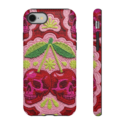 Faux Crochet Cherry Skull Phone Case | Pastel Goth Macabre Matte Cover