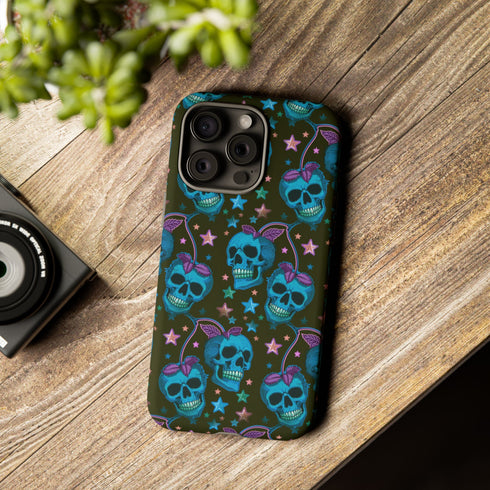 Skull Cherry Phone Case in Blue
