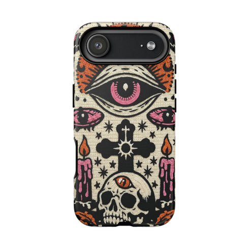 Gothic Faux Crochet Phone Case - Whimsigoth Evil Eye Skull Cover