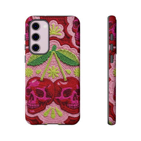 Faux Crochet Cherry Skull Phone Case | Pastel Goth Macabre Matte Cover