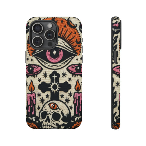 Gothic Faux Crochet Phone Case - Whimsigoth Evil Eye Skull Cover