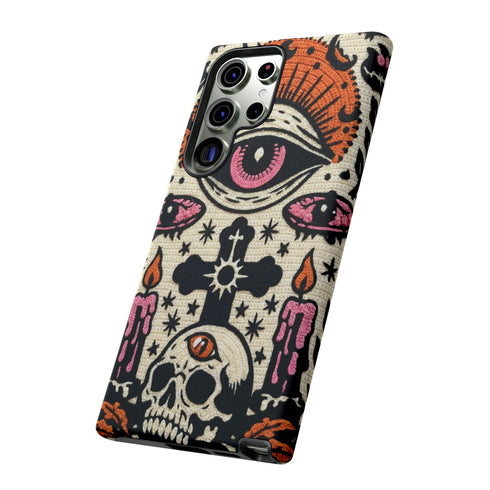 Gothic Faux Crochet Phone Case - Whimsigoth Evil Eye Skull Cover