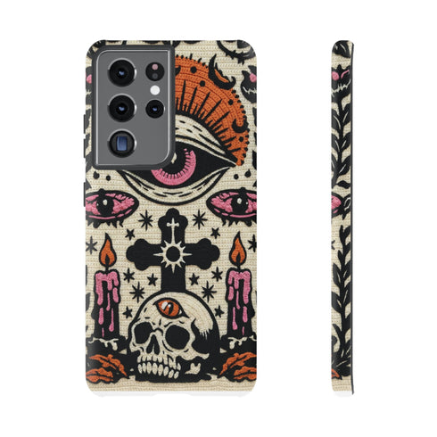 Gothic Faux Crochet Phone Case - Whimsigoth Evil Eye Skull Cover