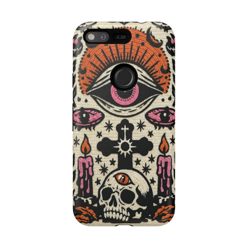 Gothic Faux Crochet Phone Case - Whimsigoth Evil Eye Skull Cover