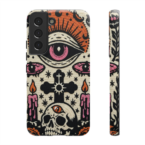 Gothic Faux Crochet Phone Case - Whimsigoth Evil Eye Skull Cover