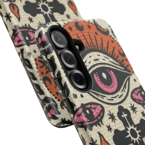Gothic Faux Crochet Phone Case - Whimsigoth Evil Eye Skull Cover